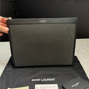 LIKE NEW  Authentic SAINT LAURENT Calfskin Studded Pouch Party Going out Clutch